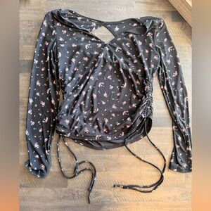 Floral Black Long Sleeve Women's Top